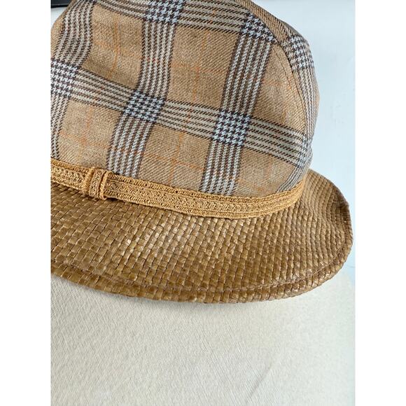 Vintage Borsalino Plaid Tweed Fedora Hat w/Straw Brim size S/M - Picture 10 of 12